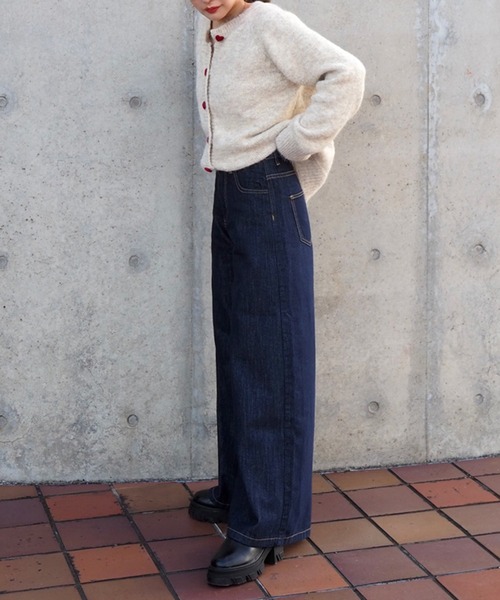 新品 レディース ワイド フレア デニムパンツ【692】 moment+ ジーンズ デニム デニムパンツ ワイドフレアデニム
