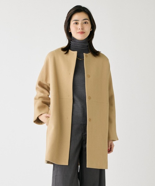 セール】ノーカラーメルトンコート《Super110's Wool》（ノー