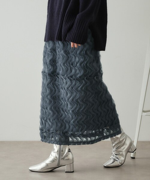 OPAQUE.CLIP（オペークドットクリップ）の「◆チュールフリルナロースカート【洗える】（スカート・レディース・ブルー/ブラック・42/40/38）」の3枚目の写真