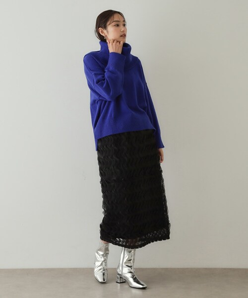 OPAQUE.CLIP（オペークドットクリップ）の「◆チュールフリルナロースカート【洗える】（スカート・レディース・ブルー/ブラック・42/40/38）」の5枚目の写真