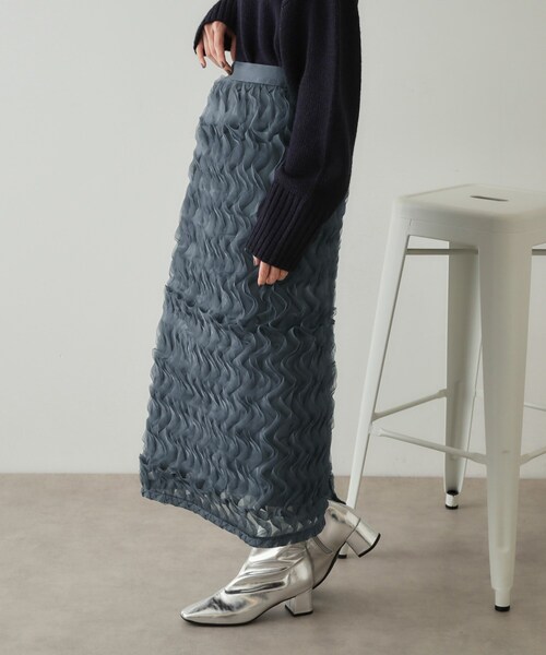 OPAQUE.CLIP（オペークドットクリップ）の「◆チュールフリルナロースカート【洗える】（スカート・レディース・ブルー/ブラック・42/40/38）」の12枚目の写真