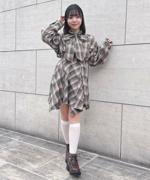 F i.n.t（フィント）の「【セットアップ対応】ビッグリボンタイ付きチェックシャツ/fint（シャツ/ブラウス・レディース・ブルー/グリーン×ピンク/ボルドー・FREE）」の13枚目の写真