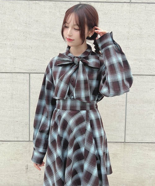 F i.n.t（フィント）の「【セットアップ対応】ビッグリボンタイ付きチェックシャツ/fint（シャツ/ブラウス・レディース・ブルー/グリーン×ピンク/ボルドー・FREE）」の16枚目の写真