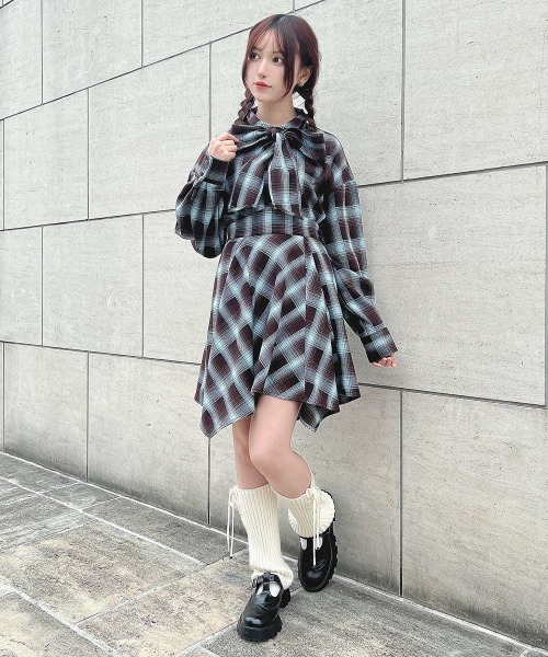 F i.n.t（フィント）の「【セットアップ対応】ビッグリボンタイ付きチェックシャツ/fint（シャツ/ブラウス・レディース・ブルー/グリーン×ピンク/ボルドー・FREE）」の17枚目の写真