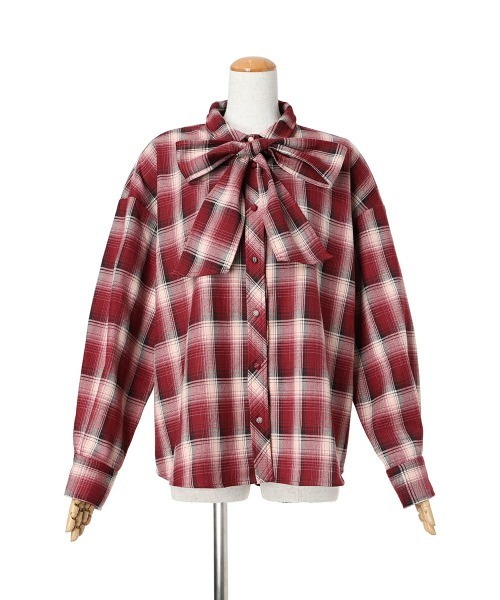 F i.n.t（フィント）の「【セットアップ対応】ビッグリボンタイ付きチェックシャツ/fint（シャツ/ブラウス・レディース・ブルー/グリーン×ピンク/ボルドー・FREE）」の20枚目の写真