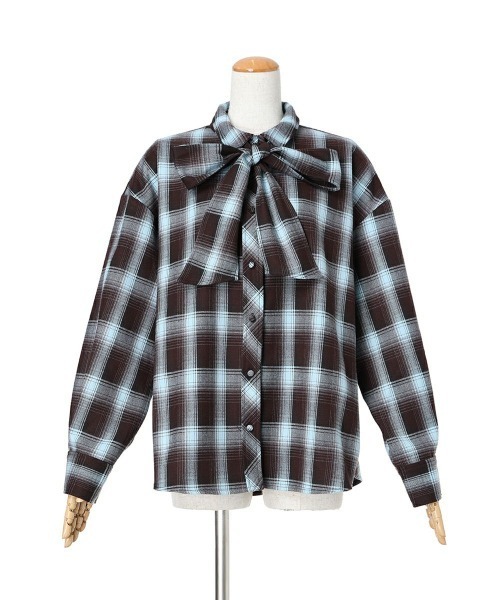 F i.n.t（フィント）の「【セットアップ対応】ビッグリボンタイ付きチェックシャツ/fint（シャツ/ブラウス・レディース・ブルー/グリーン×ピンク/ボルドー・FREE）」の21枚目の写真