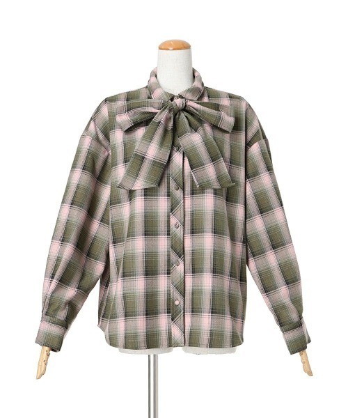 F i.n.t（フィント）の「【セットアップ対応】ビッグリボンタイ付きチェックシャツ/fint（シャツ/ブラウス・レディース・ブルー/グリーン×ピンク/ボルドー・FREE）」の22枚目の写真