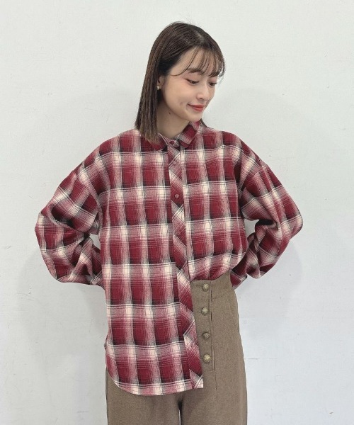 F i.n.t（フィント）の「【セットアップ対応】ビッグリボンタイ付きチェックシャツ/fint（シャツ/ブラウス・レディース・ブルー/グリーン×ピンク/ボルドー・FREE）」の10枚目の写真