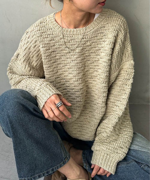 feepur(フェピュール)の「【ハンドウォッシャブル】ロービングヤーンタック編みニット(ニット/セーター・レディース・ブルー/オフホワイト/ベージュ/ブラック・MEDIUM)」の3枚目の写真