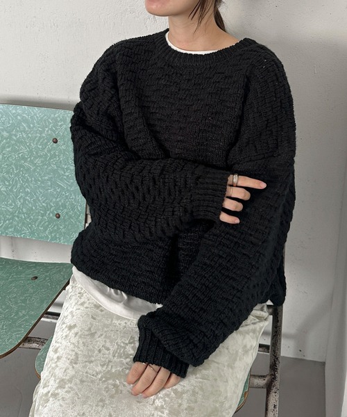 feepur(フェピュール)の「【ハンドウォッシャブル】ロービングヤーンタック編みニット(ニット/セーター・レディース・ブルー/オフホワイト/ベージュ/ブラック・MEDIUM)」の5枚目の写真