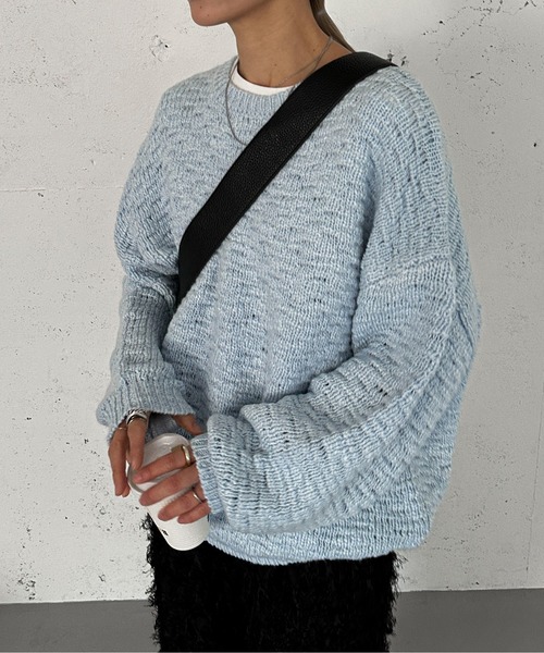 feepur(フェピュール)の「【ハンドウォッシャブル】ロービングヤーンタック編みニット(ニット/セーター・レディース・ブルー/オフホワイト/ベージュ/ブラック・MEDIUM)」の6枚目の写真