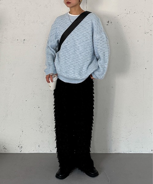 feepur(フェピュール)の「【ハンドウォッシャブル】ロービングヤーンタック編みニット(ニット/セーター・レディース・ブルー/オフホワイト/ベージュ/ブラック・MEDIUM)」の9枚目の写真