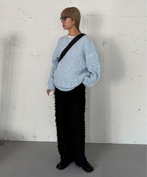 feepur(フェピュール)の「【ハンドウォッシャブル】ロービングヤーンタック編みニット(ニット/セーター・レディース・ブルー/オフホワイト/ベージュ/ブラック・MEDIUM)」の10枚目の写真