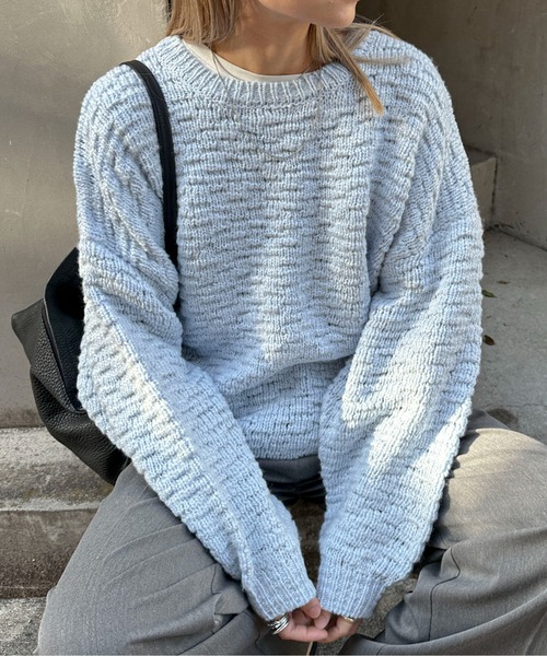 feepur(フェピュール)の「【ハンドウォッシャブル】ロービングヤーンタック編みニット(ニット/セーター・レディース・ブルー/オフホワイト/ベージュ/ブラック・MEDIUM)」の11枚目の写真