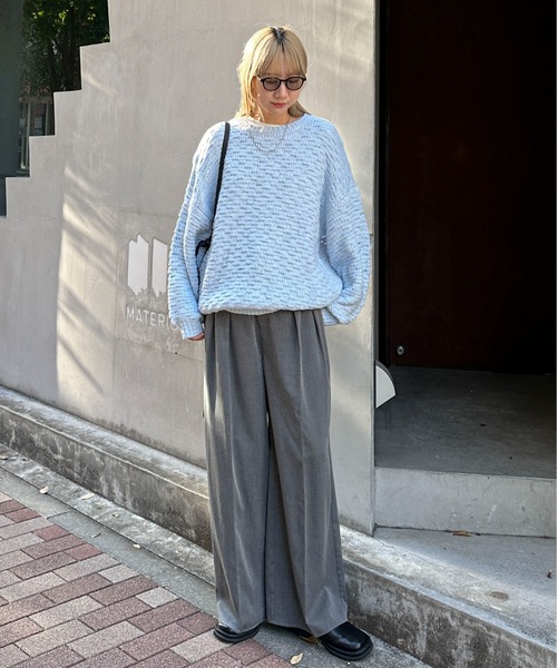 feepur(フェピュール)の「【ハンドウォッシャブル】ロービングヤーンタック編みニット(ニット/セーター・レディース・ブルー/オフホワイト/ベージュ/ブラック・MEDIUM)」の15枚目の写真