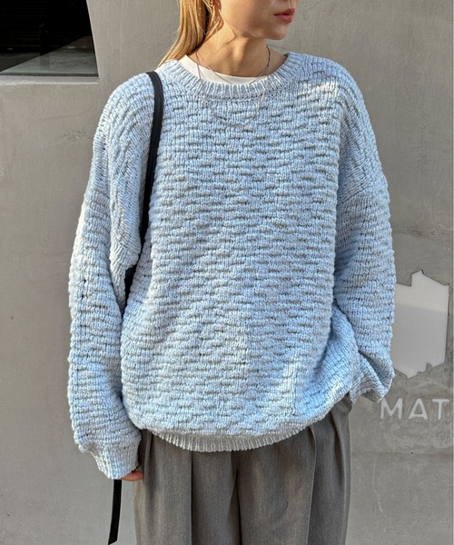 feepur(フェピュール)の「【ハンドウォッシャブル】ロービングヤーンタック編みニット(ニット/セーター・レディース・ブルー/オフホワイト/ベージュ/ブラック・MEDIUM)」の16枚目の写真