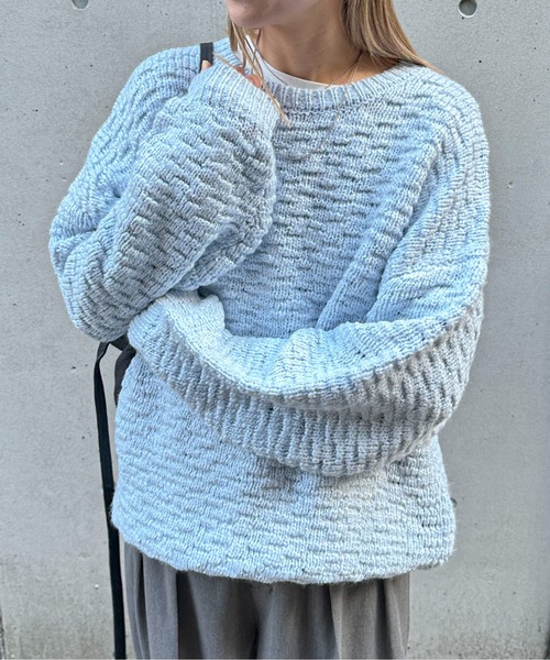 feepur(フェピュール)の「【ハンドウォッシャブル】ロービングヤーンタック編みニット(ニット/セーター・レディース・ブルー/オフホワイト/ベージュ/ブラック・MEDIUM)」の18枚目の写真