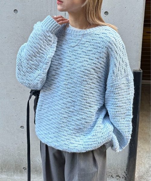 feepur(フェピュール)の「【ハンドウォッシャブル】ロービングヤーンタック編みニット(ニット/セーター・レディース・ブルー/オフホワイト/ベージュ/ブラック・MEDIUM)」の20枚目の写真