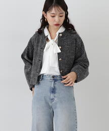 N.（N. Natural Beauty Basic） | ラメツイードセットアップショートジャケット(ノーカラージャケット)