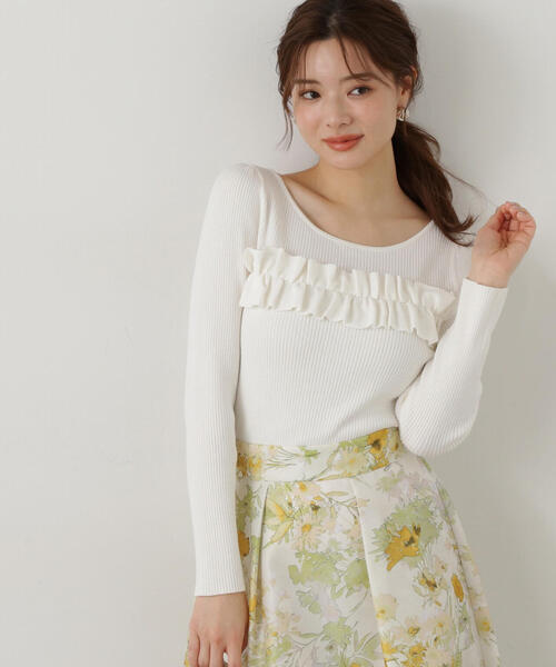 PROPORTION BODY DRESSING(プロポーションボディドレッシング)の「ギャザーフリルリブニット / 1215170100(ニット/セーター・レディース・ライトグリーン/ピンク/ホワイト系その他・FREE)」の1枚目の写真