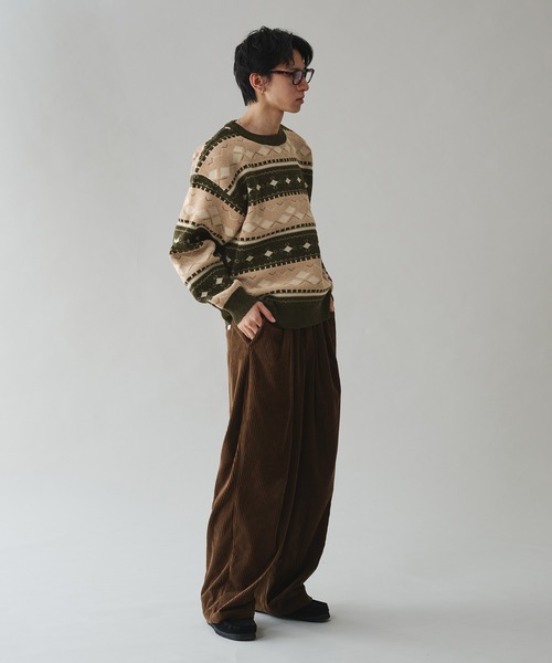 Adoon plain(アドーンプレーン)の「ALL OVER PATTERN MALL KNIT PULLOVER 総柄モールニットプルオーバー(ニット/セーター・メンズ・グリーン/ボルドー・MEDIUM/LARGE)」の5枚目の写真