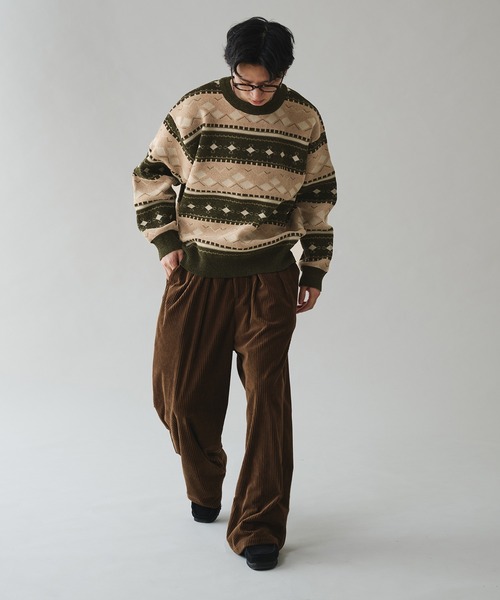 Adoon plain(アドーンプレーン)の「ALL OVER PATTERN MALL KNIT PULLOVER 総柄モールニットプルオーバー(ニット/セーター・メンズ・グリーン/ボルドー・MEDIUM/LARGE)」の6枚目の写真