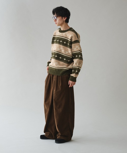 Adoon plain(アドーンプレーン)の「ALL OVER PATTERN MALL KNIT PULLOVER 総柄モールニットプルオーバー(ニット/セーター・メンズ・グリーン/ボルドー・MEDIUM/LARGE)」の7枚目の写真