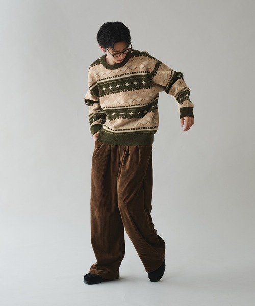 Adoon plain(アドーンプレーン)の「ALL OVER PATTERN MALL KNIT PULLOVER 総柄モールニットプルオーバー(ニット/セーター・メンズ・グリーン/ボルドー・MEDIUM/LARGE)」の9枚目の写真