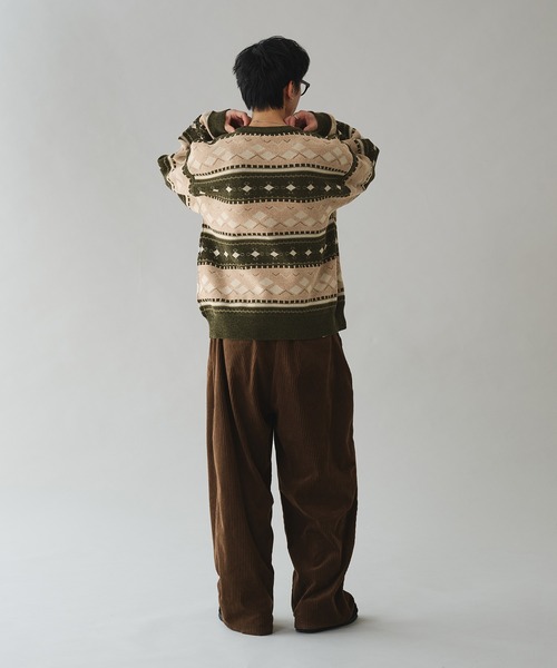Adoon plain(アドーンプレーン)の「ALL OVER PATTERN MALL KNIT PULLOVER 総柄モールニットプルオーバー(ニット/セーター・メンズ・グリーン/ボルドー・MEDIUM/LARGE)」の10枚目の写真