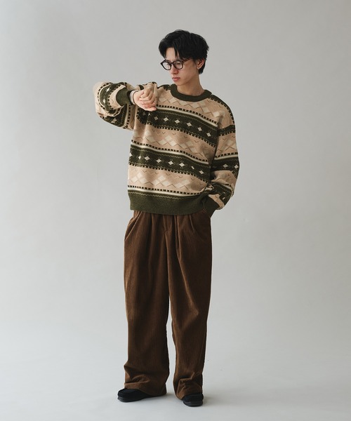 Adoon plain(アドーンプレーン)の「ALL OVER PATTERN MALL KNIT PULLOVER 総柄モールニットプルオーバー(ニット/セーター・メンズ・グリーン/ボルドー・MEDIUM/LARGE)」の11枚目の写真