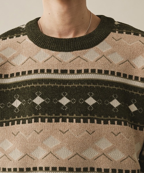 Adoon plain(アドーンプレーン)の「ALL OVER PATTERN MALL KNIT PULLOVER 総柄モールニットプルオーバー(ニット/セーター・メンズ・グリーン/ボルドー・MEDIUM/LARGE)」の22枚目の写真