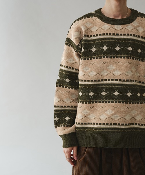 Adoon plain(アドーンプレーン)の「ALL OVER PATTERN MALL KNIT PULLOVER 総柄モールニットプルオーバー(ニット/セーター・メンズ・グリーン/ボルドー・MEDIUM/LARGE)」の12枚目の写真