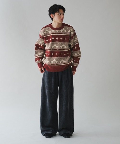 Adoon plain(アドーンプレーン)の「ALL OVER PATTERN MALL KNIT PULLOVER 総柄モールニットプルオーバー(ニット/セーター・メンズ・グリーン/ボルドー・MEDIUM/LARGE)」の13枚目の写真