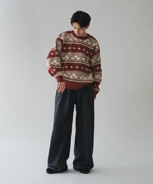 Adoon plain(アドーンプレーン)の「ALL OVER PATTERN MALL KNIT PULLOVER 総柄モールニットプルオーバー(ニット/セーター・メンズ・グリーン/ボルドー・MEDIUM/LARGE)」の15枚目の写真