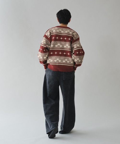 Adoon plain(アドーンプレーン)の「ALL OVER PATTERN MALL KNIT PULLOVER 総柄モールニットプルオーバー(ニット/セーター・メンズ・グリーン/ボルドー・MEDIUM/LARGE)」の16枚目の写真