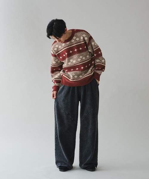 Adoon plain(アドーンプレーン)の「ALL OVER PATTERN MALL KNIT PULLOVER 総柄モールニットプルオーバー(ニット/セーター・メンズ・グリーン/ボルドー・MEDIUM/LARGE)」の17枚目の写真