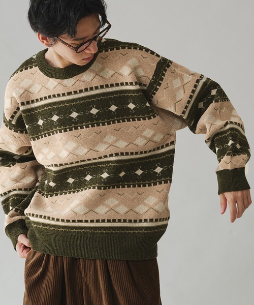 Adoon plain(アドーンプレーン)の「ALL OVER PATTERN MALL KNIT PULLOVER 総柄モールニットプルオーバー(ニット/セーター・メンズ・グリーン/ボルドー・MEDIUM/LARGE)」の19枚目の写真