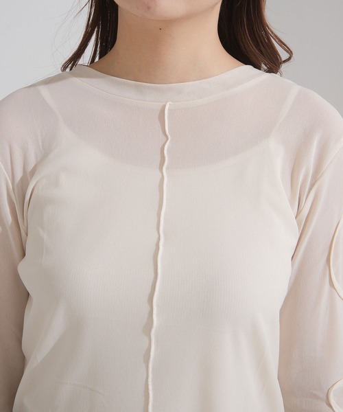 rectangle（レクタングル）の「コード刺繍リボンシアートップス（Tシャツ/カットソー・レディース・ブラック/チャコールグレー/サックスブルー/アイボリー・FREE）」の10枚目の写真