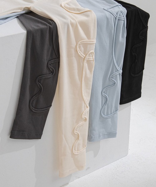 rectangle（レクタングル）の「コード刺繍リボンシアートップス（Tシャツ/カットソー・レディース・ブラック/チャコールグレー/サックスブルー/アイボリー・FREE）」の8枚目の写真