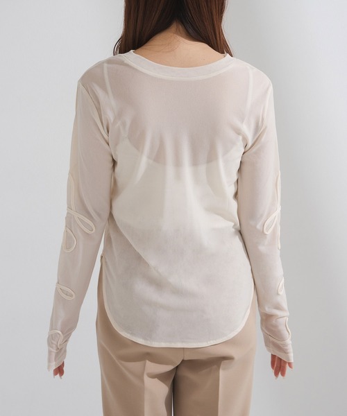 rectangle（レクタングル）の「コード刺繍リボンシアートップス（Tシャツ/カットソー・レディース・ブラック/チャコールグレー/サックスブルー/アイボリー・FREE）」の14枚目の写真