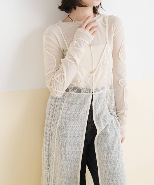 rectangle（レクタングル）の「コード刺繍リボンシアートップス（Tシャツ/カットソー・レディース・ブラック/チャコールグレー/サックスブルー/アイボリー・FREE）」の17枚目の写真