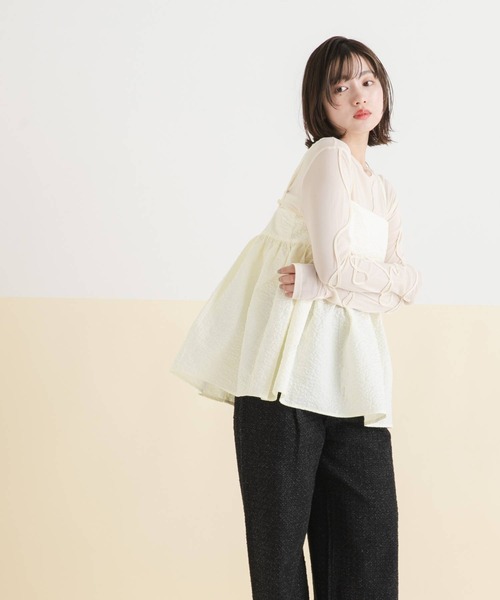 rectangle（レクタングル）の「コード刺繍リボンシアートップス（Tシャツ/カットソー・レディース・ブラック/チャコールグレー/サックスブルー/アイボリー・FREE）」の19枚目の写真