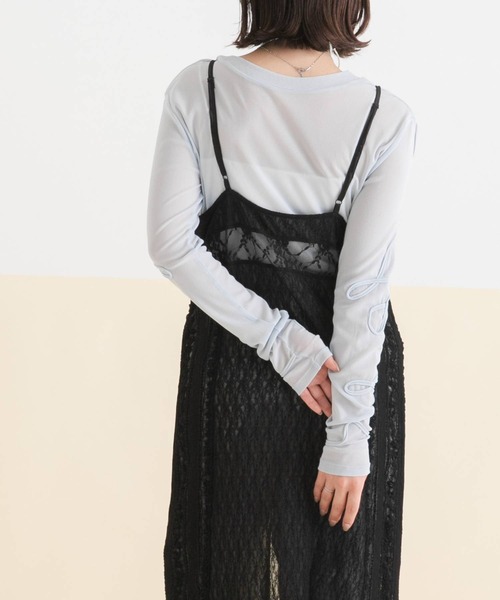 rectangle(レクタングル)の「コード刺繍リボンシアートップス(Tシャツ/カットソー・レディース・ブラック/チャコールグレー/サックスブルー/アイボリー・FREE)」の19枚目の写真
