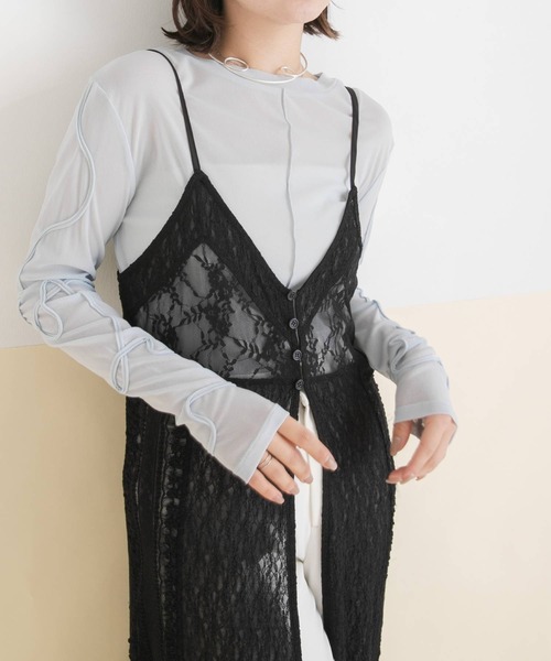 rectangle（レクタングル）の「コード刺繍リボンシアートップス（Tシャツ/カットソー・レディース・ブラック/チャコールグレー/サックスブルー/アイボリー・FREE）」の20枚目の写真