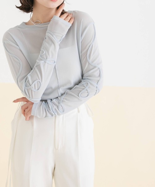 rectangle(レクタングル)の「コード刺繍リボンシアートップス(Tシャツ/カットソー・レディース・ブラック/チャコールグレー/サックスブルー/アイボリー・FREE)」の20枚目の写真
