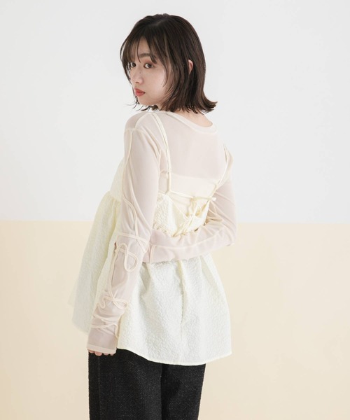 rectangle（レクタングル）の「コード刺繍リボンシアートップス（Tシャツ/カットソー・レディース・ブラック/チャコールグレー/サックスブルー/アイボリー・FREE）」の15枚目の写真