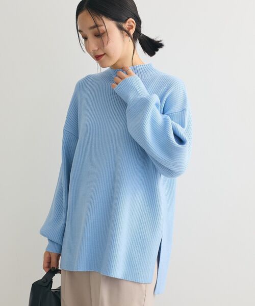 Green Parks(グリーンパークス)の「洗えるボトルネックリブニットプルオーバー(ニット/セーター・レディース・ライトグレー/ピンク/ミント/サックスブルー/オフホワイト・FREE)」の4枚目の写真