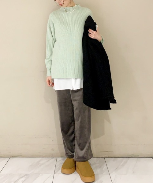 Green Parks(グリーンパークス)の「洗えるボトルネックリブニットプルオーバー(ニット/セーター・レディース・ライトグレー/ピンク/ミント/サックスブルー/オフホワイト・FREE)」の9枚目の写真