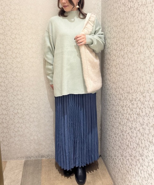 Green Parks(グリーンパークス)の「洗えるボトルネックリブニットプルオーバー(ニット/セーター・レディース・ライトグレー/ピンク/ミント/サックスブルー/オフホワイト・FREE)」の10枚目の写真