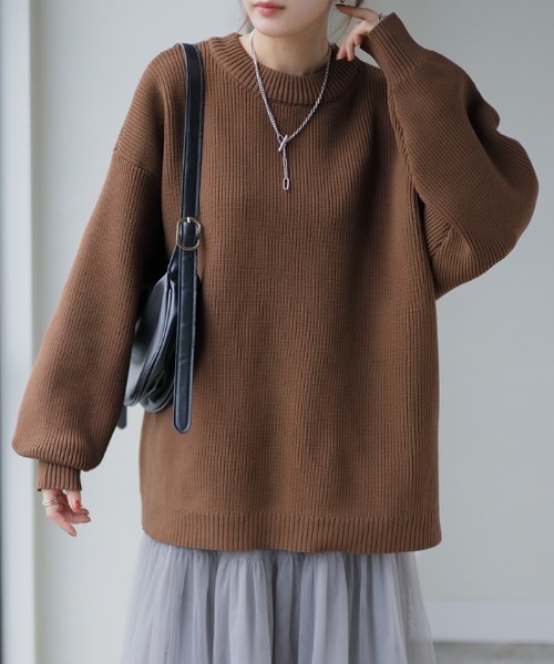 HUG.U(ハグユー)の「オーバーサイズ配色スポンジニット(ニット/セーター・レディース・ブラック/アイボリー/ダークグリーン/グレー/ブルー/ベージュ系/ダークブラウン・FREE)」の15枚目の写真